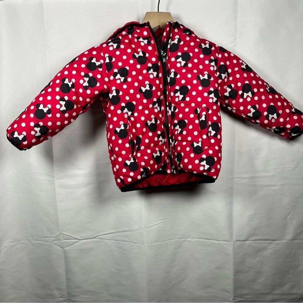 Disney Minnie Mouse puffer coat size 2T red black girls hooded zipper